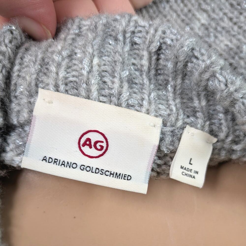 Adriano Goldschmied Noelle Gray Silver Chunky Knit Flare Sleeve Sweater SZ L - Picture 12 of 14